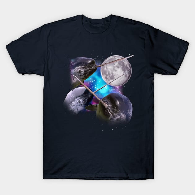 Three Narwhals Howl at the Moon T-Shirt by darklordpug